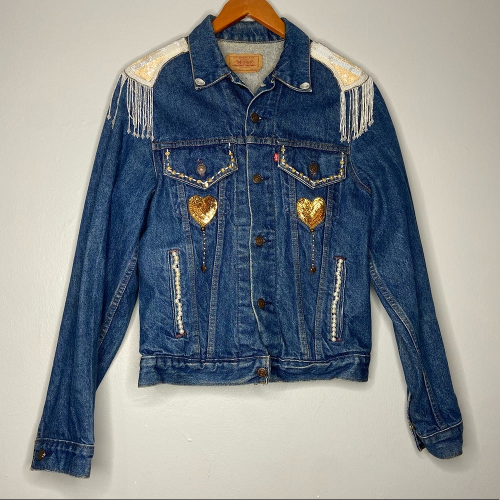 Vintage One of a Kind Pearl Embroidered 80s Levi's Denim Jean Jacket715060216 C1